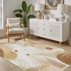 Minimalist Abstract Area Rug 6x8 Beige Boho, Modern Washable Geometric Art Carpet, Soft Non-Slip Low-Pile Carpet for Living Room, Bedroom, Kitchen, Dining Room, Pet Friendly, Non-Shedding, Brown