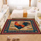 Vintage Rustic Rooster Area Rug ，6x8ft,Ethnic Design Colorful Mountains Geometric Pattern Print Rug，Low Pile Washable Rug Suitable for Farmhouse, Kitchen, Living Room, Bedroom Entryway