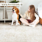 Vintage Living Room Area Rug - 9x12 Large Machine Washable Boho Moroccan Rug Distressed Farmhouse Rugs for Bedroom - Soft Non-Slip Indoor Carpet for Dining Room Office Nursery(Ivory, 9'x12')