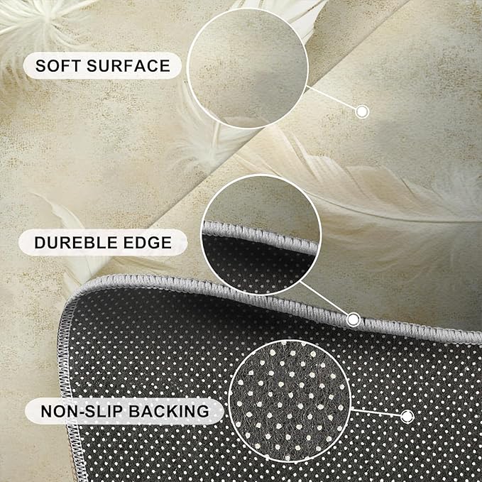 8x10 Feathers Rugs for Living Room - Minimalist Feathers Large Area Rug, Natural Still Life Modern Boy Nursery Rug Soft Washable for Classroom Office Bedroom Kids Room