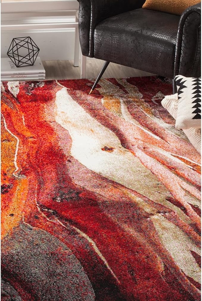 SAFAVIEH Glacier Collection Area Rug - 6'7" Square, Red & Multi, Modern Abstract Design, Non-Shedding & Easy Care, Ideal for High Traffic Areas in Living Room, Bedroom (GLA126A)