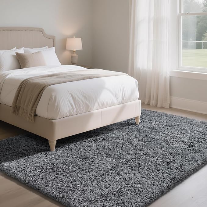 Fluffy Rug Shaggy Area Rug, Dark Grey 9x12 Area Rugs for Living Room, Large Shag Area Rugs for Bedroom Kids Room Home Decor, Upgrade Anti-Skid Rectangular Fuzzy Rugs