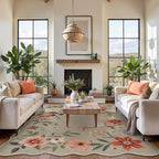 Lahome Floral Washable Rugs 8x10, Non-Slip Soft Bedroom Rug Stain Resistant, Ultra-Thin 8x10 Rugs for Living Room Easy Clean Boho Rug Accent Carpet for Dining Room Office(8x10ft,Brown)