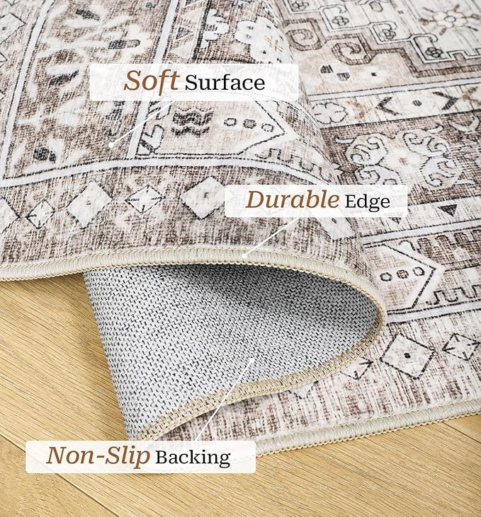 zesthome Washable Runner Rug 2.5x8 - Stain Resistant Entryway Rug,Ultra-Thin Kitchen Rugs, Anti Slip Backing Runner Rugs for Entrance Laundry Room Indoor Hallway (Brown/Beige,2.5'x8')