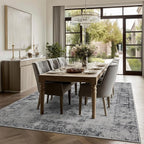 9x12 Area Rug Living Room Rugs, Stain Resistant Washable Rug, Vintage Large Non-Slip Backing, Low Pile Lightweight Print Rug for Bedroom Dinning Room Home Office (White/Grey)