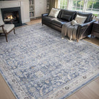 MontVoo-Vintage Area Rugs 8X10 Blue Rugs for Living Room-Soft Distressed Printed Rugs for Bedroom-Non Slip Carpet-Machine Washable Rug for Dining Room Living Room Bedside Office