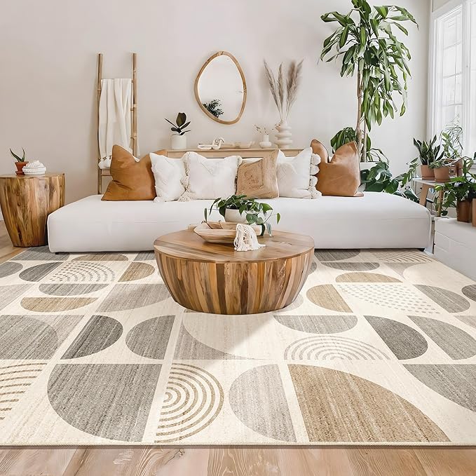 MUJOO 9x12 Area Rugs,Washable Rugs for Living Room Bedroom Dining Room,Large Boho Throw Floor Carpet Non Slip Soft Modern Abstract Bohemian Neutral Beige