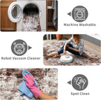 4x8 Wide Washable Runner Rug: Easy-to-Clean Runners for Hallway Entryway Kitchen Bedroom Living Room - Stain and Water Resistant Rugs with Non-Slip Backing - Soft Low-Pile Carpet Brown Khaki White