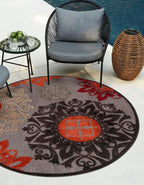 Unique Loom Outdoor Modern Collection Area Rug - Chicago (5' 3" Round Brown/Orange)