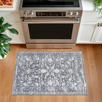 KILOCOCO Moroccan Small Area Rug 2x3 Entryway Rugs Printed Vintage Floral Washable Rug Non-Slip Kitchen Rug Indoor Door Mat, Accent Throw Small Rugs for Laundry Room Bedroom Entrance, Grey