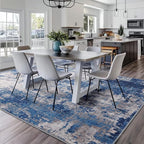 Washable Area Rugs Square 7ft Non-Slip Modern Abstract Soft for Living Room Entryway Bedroom Nursery, Print Pattern, Blue Grey Navy Gray