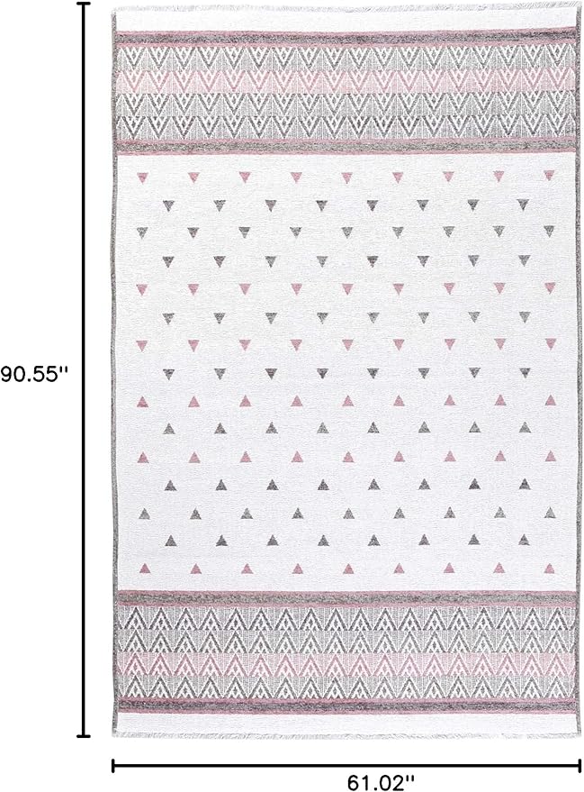Alfa Rich 5x8 Mauve Gray Off White Washable Area Rugs for Living Room Bedroom Kitchen Decor Cotton