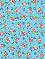 Vintage Floral Area Rug Pink Roses Blue Blooms on Sky Blue Background Romantic Cottage Core Carpet for Living Room Bedroom Dining Room Kitchen Home Office Washable Non Slip Thin Mat 2x6