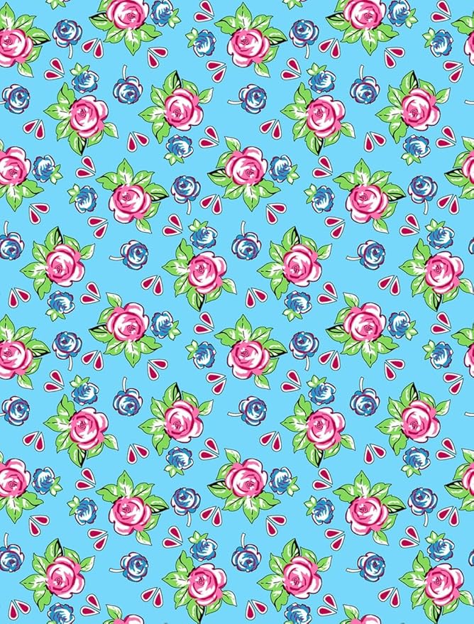 Vintage Floral Area Rug Pink Roses Blue Blooms on Sky Blue Background Romantic Cottage Core Carpet for Living Room Bedroom Dining Room Kitchen Home Office Washable Non Slip Thin Mat 8x10