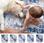 Modern Abstract Hallway Runner Rug, Grey Navy Blue 3x8 Runner Rug, Washable Kitchen Runner Non-Slip Soft Thin Print Faux Wool Carpet for Entryway Bedroom Laundry Room Indoor