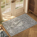 2x3 Machine Washable Area Rug for Entryway, Olive Grey Boho Vintage Floral Rug Non-Slip Low Pile Soft Faux Wool Small Carpet, Kids and Pets Friendly for Bedroom Kitchen Hallway Bedside Home Decor Rug