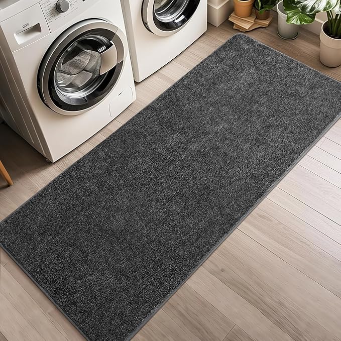 HQAYW 2x6 Soft Runner Rug for Hallways, Thickened Memory Foam Small Throw Bedside Rugs for Bedroom Living Room, Low Pile Washable Non Slip Carpet for Teens Kids Nursery Dorm Decor, Dark Grey