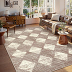 Lahome Machine Washable Rugs 6x9, Soft Beige Rugs for Bedroom Aesthetic Non Slip Living Room Rug Dining Room Carpet for Under Table, Moroccan Trellis Printed Indoor Carpet for Dorm Apartment Playroom