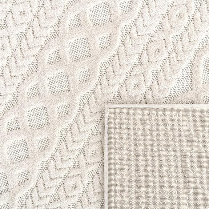 Paco Home Modern Area Rug with Carved Geometric Pattern in Cream Ivory, Size: 5'3" x 7'7"