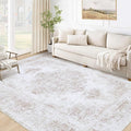 Area Rug 5x7 Living Room Rug, Machine Washable Vintage Distressed Medallion Rug Non-Slip Soft Low Pile Large Indoor Rugs for Bedroom Kitchen Dining Room Office(Beige,5'x7')