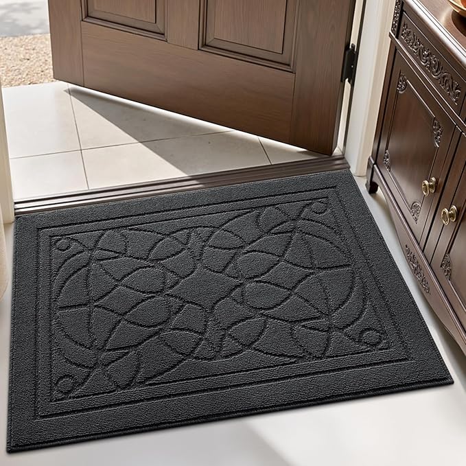 LUMI Door Mat Indoor Entrance 24"x36", Front Welcome Mat with Non-Slip Rubber Backing, Low Profile Dirt Trapper Inside Doormat for Entrance, Garage, Patio, Grey