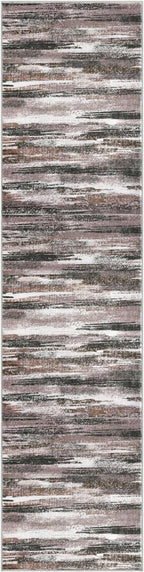 Modern Abstract Runner Rug 3x10, Dark Light Brown White Washable Kitchen Runner Non-Slip Soft Hallway Rug Runner Thin Print Faux Wool Carpet for Entryway Bedroom Laundry Room Indoor