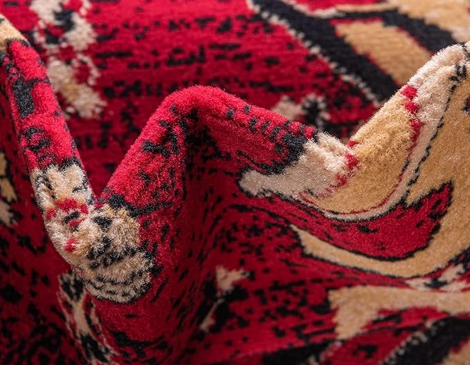 Unique Loom Taftan Collection Border Geometric Tribal Inspired Design Area Rug (2' 2 x 8' 2 Runner, Red/ Gold)