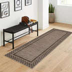 Washable Runner Rug 2x10 Modern Bordered Hallway Runner Rug Non Slip Kitchen Throw Carpet Checkered Bathroom Entryway Runner Rugs Low Pile Solid Area Rugs for Living Room Bedroom Nursery Sink, Brown
