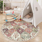 Lahome Moroccan Trellis Round Area Rugs, Washable Small Round Rug 3ft Non-Slip, Soft Vintage Ultra-Thin Circle Carpet for Bedroom Entryway Kitchen Laundry Bathroom, Orange/Terracotta