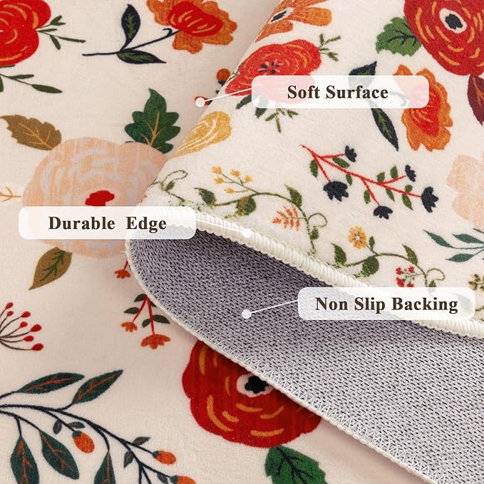 U'Artlines 2'6" x 8' Boho Runner Rug for Hallways Kitchen Colorful Floral Soft Non Slip Washable Floor Carpet Runners for Entryway Laundry Room Bathroom Beige