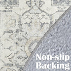 jinchan Kelda Round Rug 5ft Washable Area Rug Indoor Vintage Floor Cover Distressed Circle Mat 5' Round Lightweight Non Slip Low Pile Thin Carpet for Entryway Kitchen Living Room Bedroom Grey
