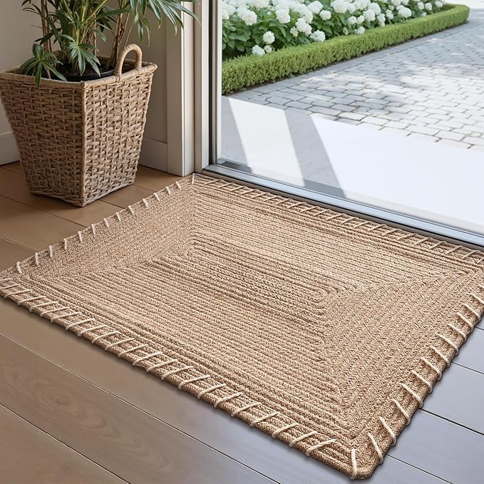 LUMI Handwoven Jute Door Mat, Non-Slip Durable Entryway Mat with Anti-Slip Mat for Hard Floor, Front Door Mats for Home Entrance, Patio, 24"x36", Knit Jute