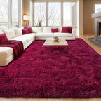 Burgundy Plush Rug for Living Room Fuzzy Carpet for Bedroom Dorm, Non-Slip High Pile Rug, Shag Rug for Playroom Nursery Home Office Decor 4X6 Ft