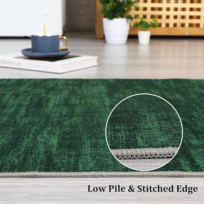 RUGSREAL 3x5 Bedroom Area Rug Christmas Green Rug Xmas Solid Color Area Rugs Washable Area Rug Modern Contemporary Non-Slip Throw Indoor Carpet for Living Room Bedroom Kids Room, Dark Green