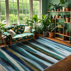 Abstract 3x5 Area Rug, Modern Stripe Teal Rugs for Entryway, Washable Soft Door Mat Non-Slip Floor Carpet for Dining Room Kitchen Bedroom - Teal/Multi