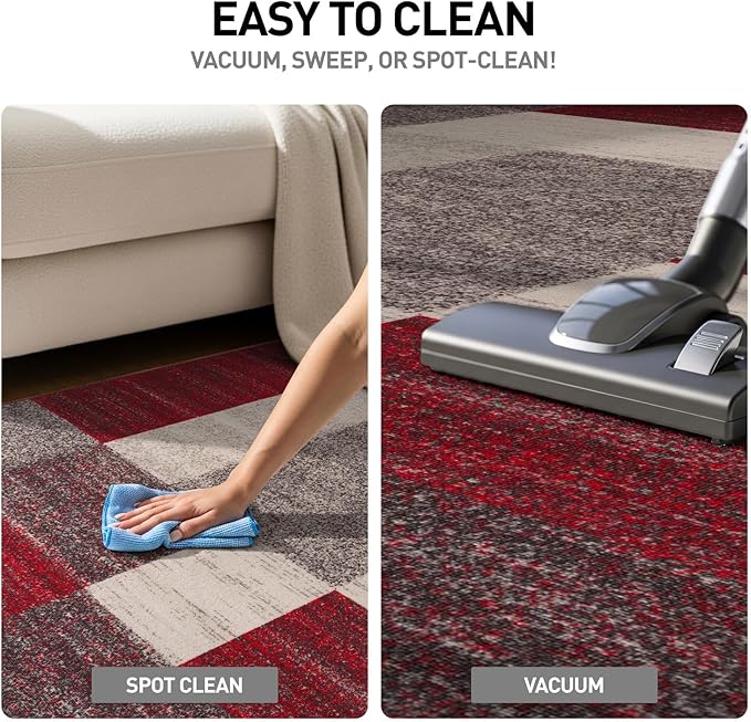 Rugshop Red Modern Geometric Boxes Non-Slip Area Rug Non-Shedding for Hallway, Entryway and Kitchen, 2' x 7'2" (22" X 84")