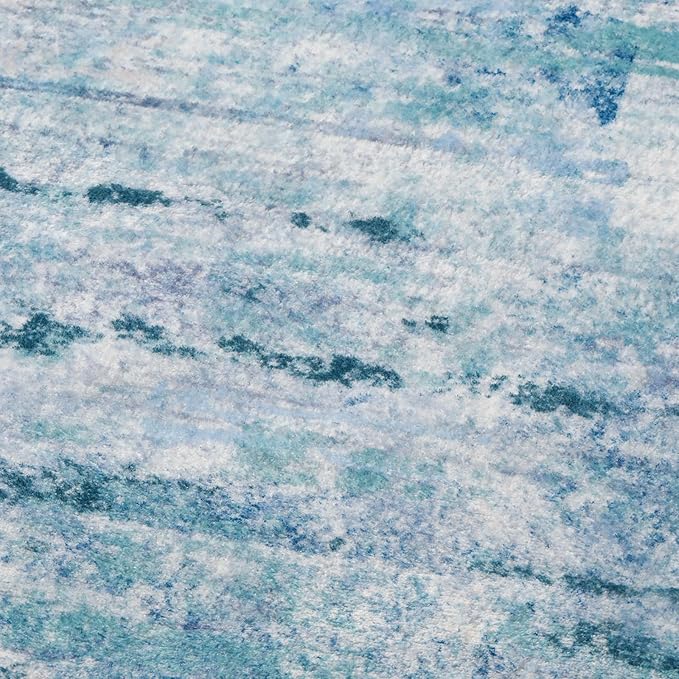 Round 4ft Area Rug Modern Abstract Washable Carpet for Living Room Entryway Dining Room Home Office - Abstract Teal Grey