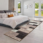 Indoor Runner Rug, Washable Runner Rug with Rubber Backing, Modern Geometric Patchwork Aesthetic Carpet for Bedroom, Living Room, Hallway, Entryway, Washable Rug Rockwood Collection, 2x6 Ft Chocolate