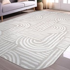 Beverly Rug Modern Geometric Area Rug 4x6 Low-High Pile Durable Soft Abstract Curved Indoor Rugs for Living Dining Room Office Stain Resistant Non Shedding Casual Indoor Carpet Beige White 4 x 6