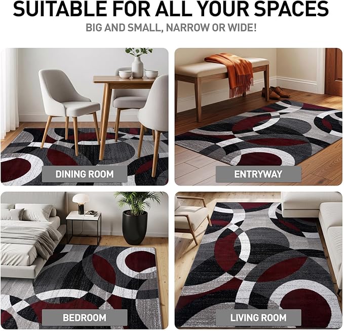 Rugshop Contemporary Abstract Circles Perfect for high Traffic Areas of Your Living Room,Bedroom,Home Office,Kitchen Area Rug 2' x 3' Red