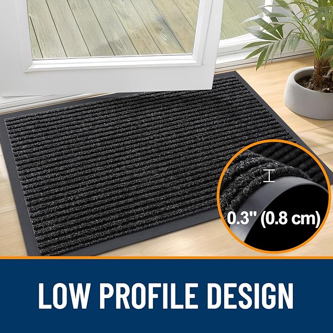 OLANLY Front Door Mat Indoor Outdoor Entrance, Waterproof Heavy Duty Doormat, Fade Resistant, Low Profile, Easy Clean Patio Porch Welcome Floor Mats for Entry, 35x30, Off-Black