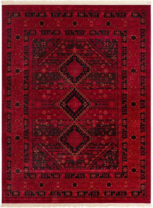 Unique Loom Tekke Collection Area Rug - Sheibani (10' x 13' Rectangle, Red/ Black)