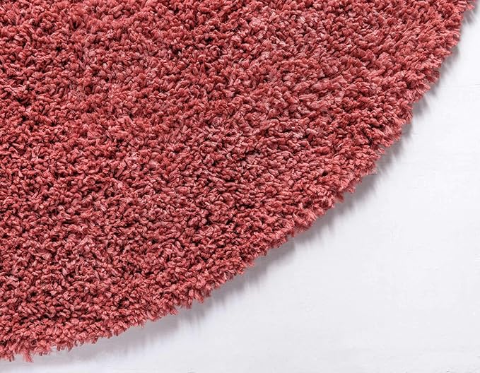 Unique Loom Davos Shag Collection Area Rug - Solid (3' 3" Round, Poppy)