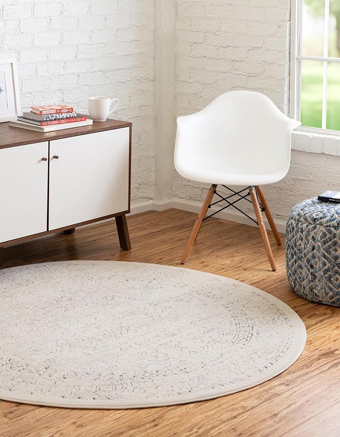 Unique Loom Isabella Collection Area Rug - Adjani (7' 10" Round, White/ Blue)