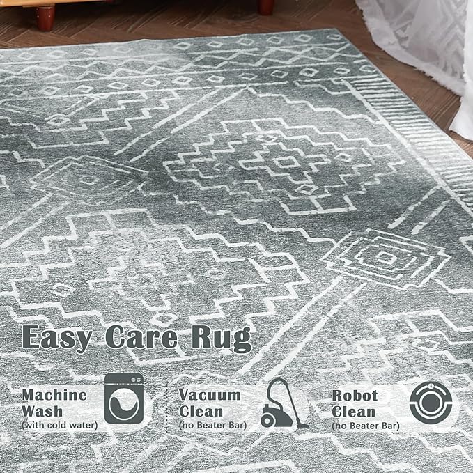 jinchan Hallway Runner Rug 3x7 - Moroccan Kitchen Machine Washable Runner Rug Modern Geometric Soft Faux Wool Ultra-Thin Low-Pile Non-Slip Carpet for Laundry Room Bedroom Farmhouse(3x7ft, Dark Grey)