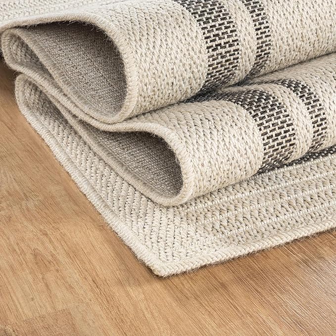 Beverly Rug Easy Jute Bordered Rug 9x12 Washable Large Indoor Outdoor Area Rugs for Living Dining Room Patio Office Stain Resistant Non Shedding Casual Indoor Outside Carpet 9 x 12 Off-White