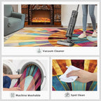Chromatic Geometric Runner Rugs 2x4ft, Abstraction Deco Small Entryway Mats, Mosaic Sunburst Laundry Room Rug Non Slip Durable Throw Rugs for Front Door Bedroom Bedside