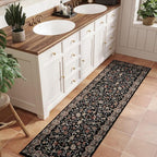 Rugcomf Vintage Paisley Kitchen Runner Rug 2'x6' - Machine Washable, Non-Slip Low Pile Floral Carpet for Laundry, Bedroom, Bathroom - Black