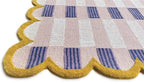 Hand-Tufted Wool Rug with Scalloped Edges, Light Blue Plaid Pattern, Cozy Soft Area Rug for Living Room, Bedroom, and Nursery, Handmade Modern Accent Rug (Pink, 6X9 FEET)