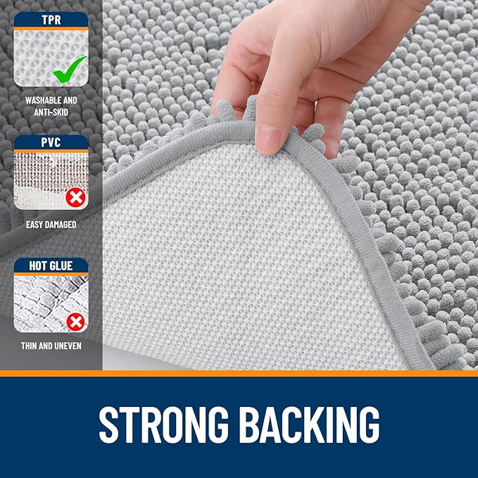 OLANLY Bathroom Rugs 45x27, Extra Soft Absorbent Chenille Bath Rugs, Rubber Backing Quick Dry, Machine Washable Bath Mats for Bathroom Floor, Tub and Shower, Home Decor Accessories, Light Grey